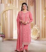 Light pink chinon silk semi stitched ceremonial suits