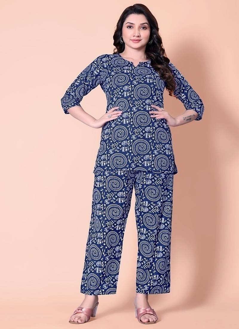 Blue Color Cotton Top and Pant (Co-Ord Set)