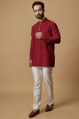Red pintucked shirt kurta 1