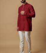 Red pintucked shirt kurta