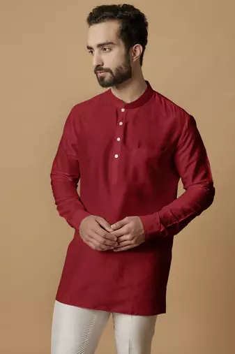 Red pintucked shirt kurta