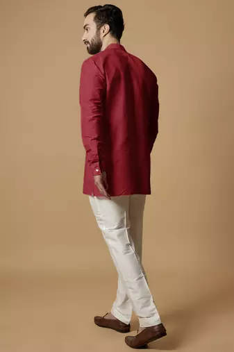 Red pintucked shirt kurta