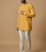 Orange pintucked shirt kurta