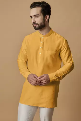 Orange pintucked shirt kurta