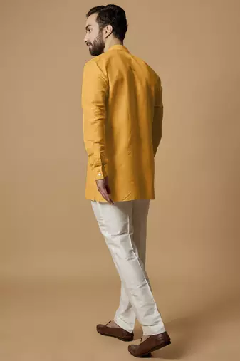 Orange pintucked shirt kurta