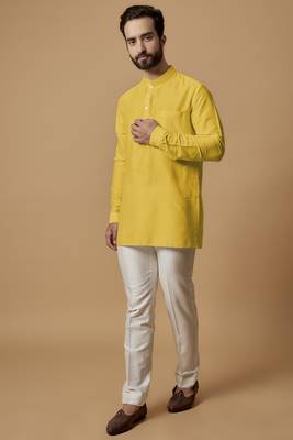 Yellow pintucked shirt kurta 1