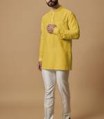 Yellow pintucked shirt kurta