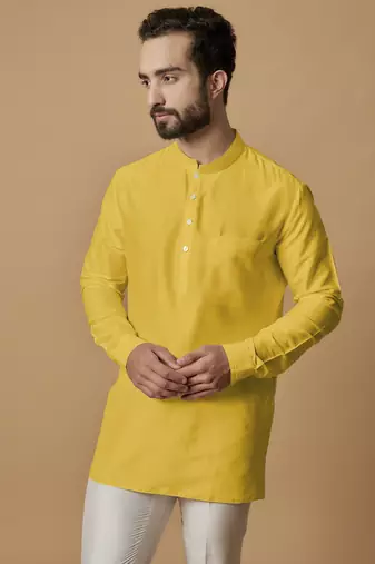 Yellow pintucked shirt kurta