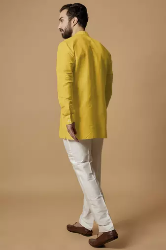 Yellow pintucked shirt kurta