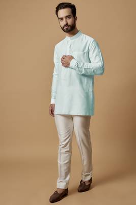Sky blue pintucked shirt kurta 1