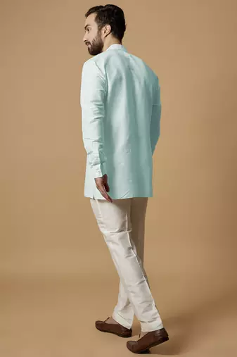 Sky blue pintucked shirt kurta