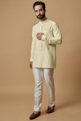 Beige pintucked shirt kurta 1