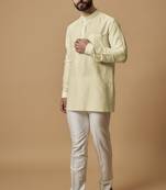 Beige pintucked shirt kurta