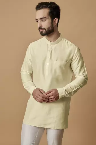Beige pintucked shirt kurta