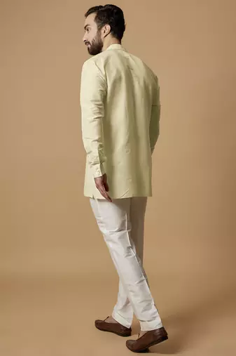 Beige pintucked shirt kurta