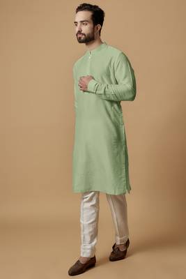 Pista green tab detail kurta set 1