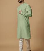 Pista green tab detail kurta set