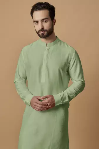 Pista green tab detail kurta set