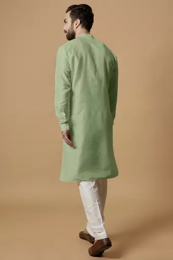 Pista green tab detail kurta set