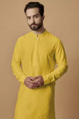 Yellow tab detail kurta set