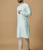 Sky blue tab detail kurta set