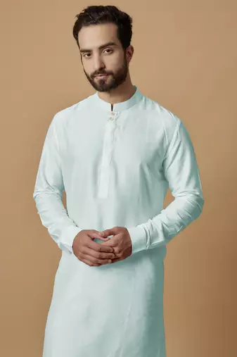 Sky blue tab detail kurta set