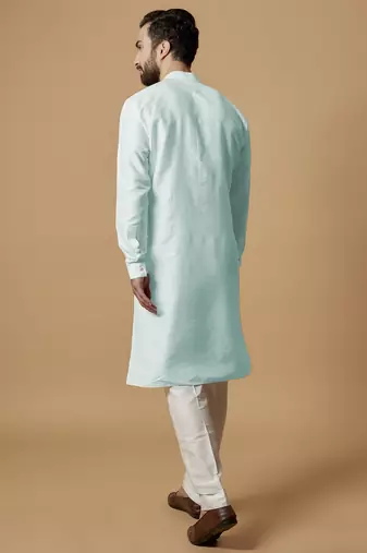 Sky blue tab detail kurta set
