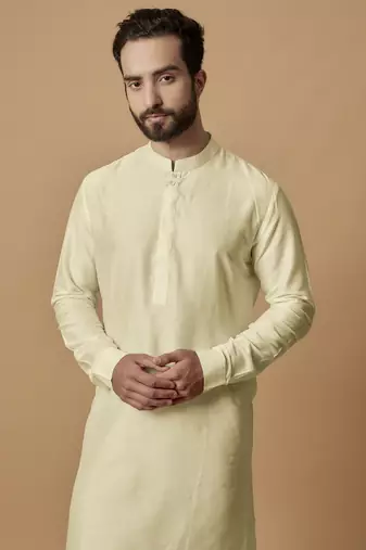 Beige tab detail kurta set