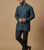 Teal blue pintucked shirt kurta