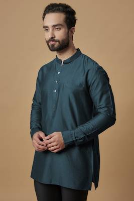 Teal blue pintucked shirt kurta 2