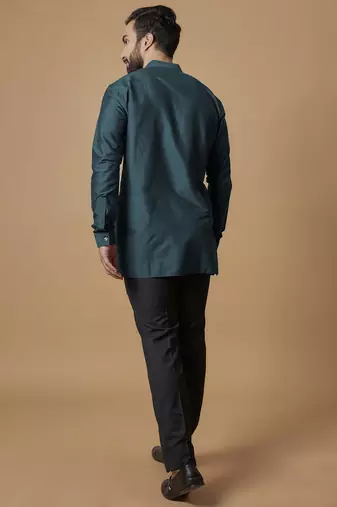 Teal blue pintucked shirt kurta