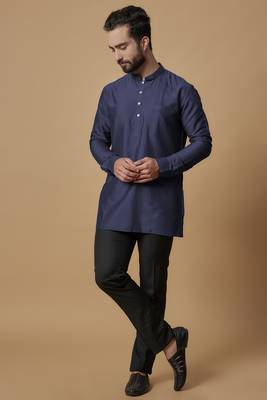 Navy blue pintucked shirt kurta 1