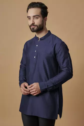 Navy blue pintucked shirt kurta