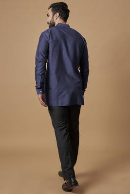 Navy blue pintucked shirt kurta 3