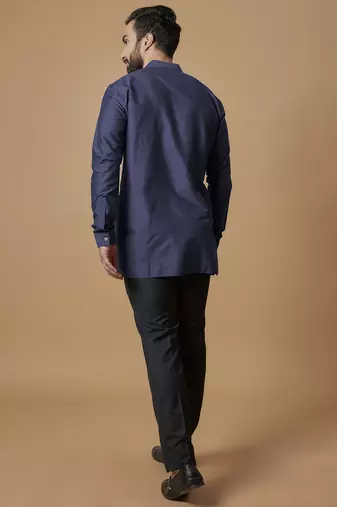 Navy blue pintucked shirt kurta