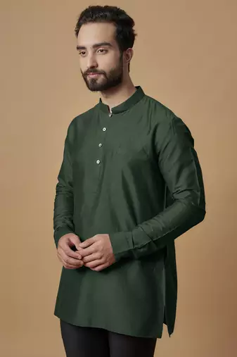 Bottle green pintucked shirt kurta
