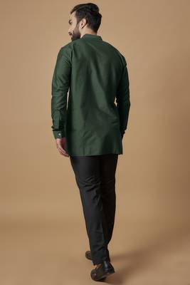 Bottle green pintucked shirt kurta 3