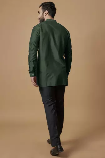 Bottle green pintucked shirt kurta