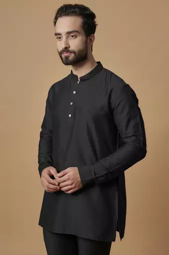 Black pintucked shirt kurta