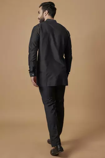 Black pintucked shirt kurta