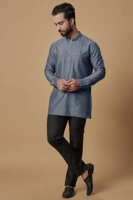 Charcoal grey pintucked shirt kurta 1