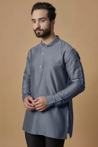Charcoal grey pintucked shirt kurta