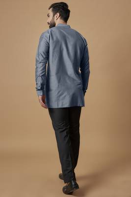 Charcoal grey pintucked shirt kurta 3