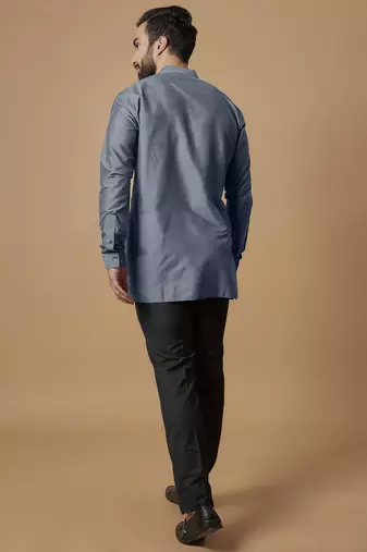 Charcoal grey pintucked shirt kurta