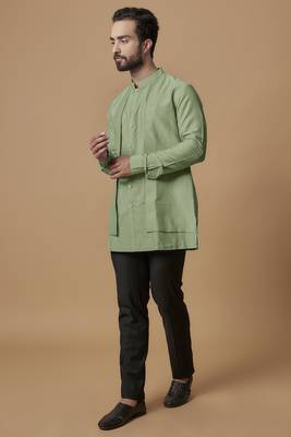 Pista green layered shirt kurta 1