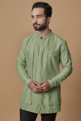 Pista green layered shirt kurta 2