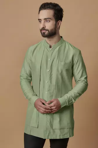 Pista green layered shirt kurta