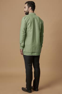 Pista green layered shirt kurta 3