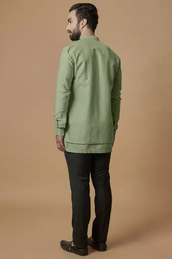 Pista green layered shirt kurta