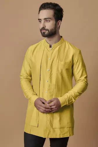 Yellow layered shirt kurta